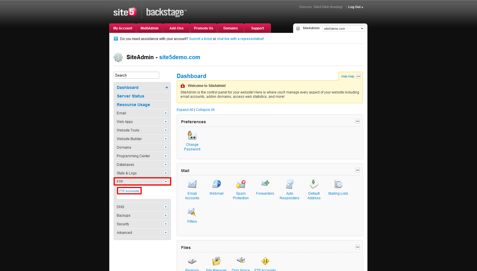 Site5 KnowledgeBase » SiteAdmin: How to create an FTP account