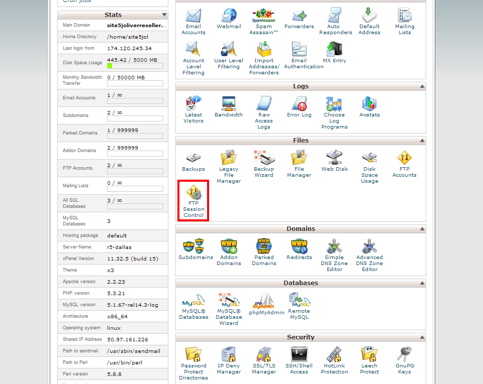 Site5 KnowledgeBase » cPanel: FTP Session Control