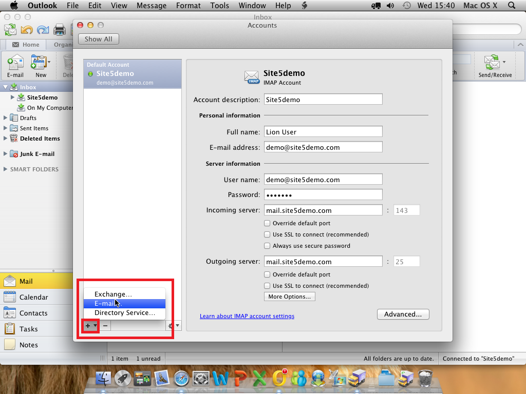 setup imap on out look for mac 2011